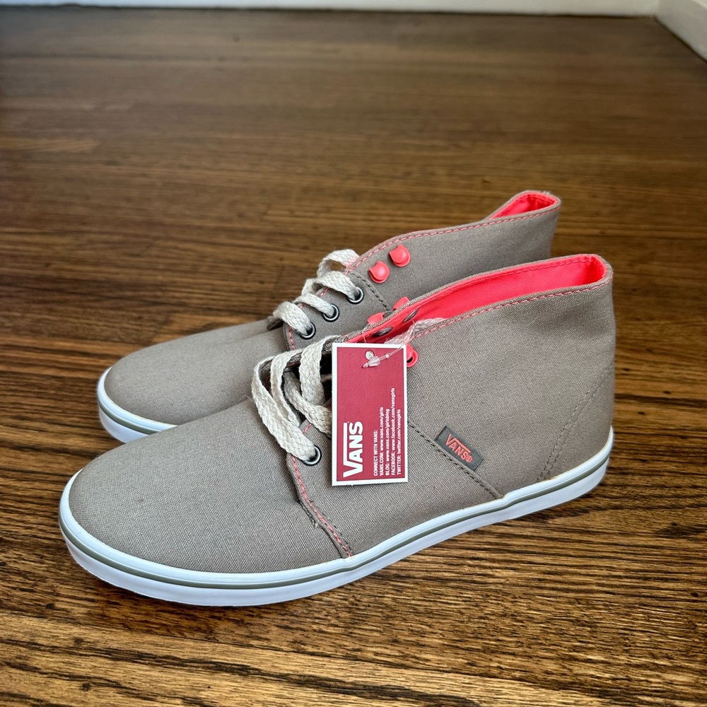 Vans Taupe Canvas High-Top Sneakers with Coral Accents